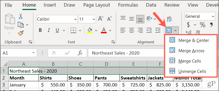 Opties samenvoegen in Excel