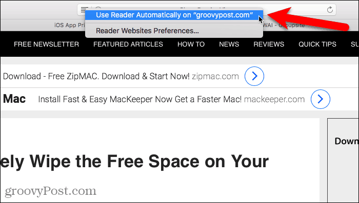 Gebruik Reader automatisch in Safari voor Mac