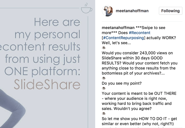 Voeg in het bijschrift van je Instagram-album een ​​verklaring toe om te vegen om meer te zien, zodat je publiek niets mist.