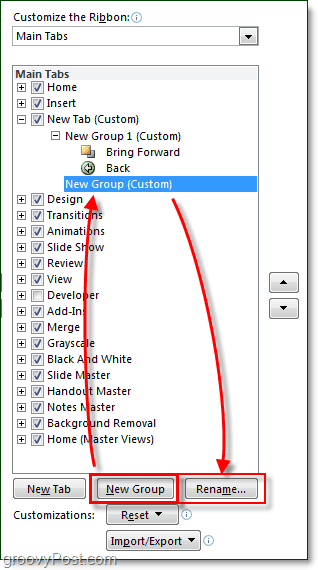 hernoem tabbladen en groepen in lint in Office 2010