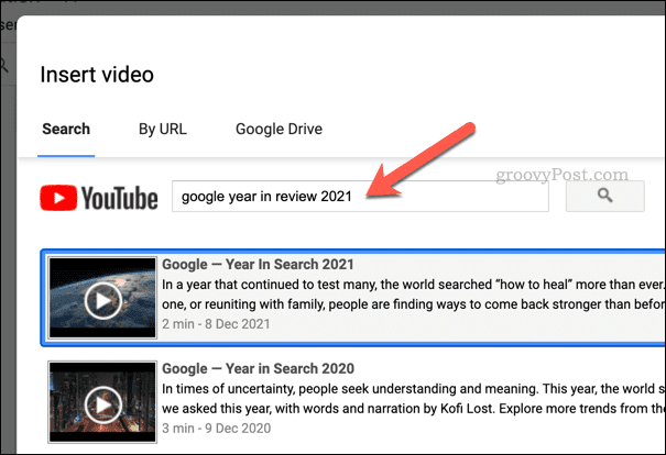 Zoeken naar een video in Google Spreadsheets