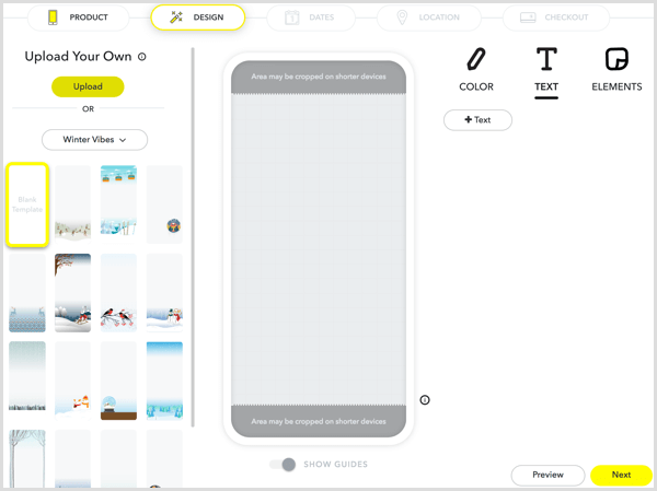 Om uw filter te ontwerpen, uploadt u uw illustraties of maakt u illustraties met de tools van Snapchat.