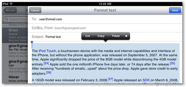 Apple iOS 5 Mail: bevat nu tekstopmaak in berichten