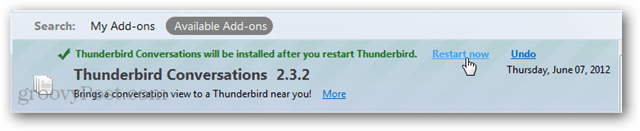 herstart thunderbird na het installeren van de add-on