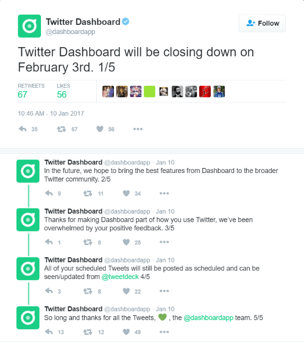 Twitter sluit het Twitter Dashboard op 3 februari 2017.