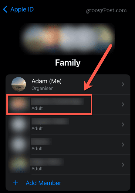 iphone selecteer familielid