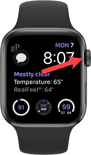 Druk op de digitale kroon op je Apple Watch