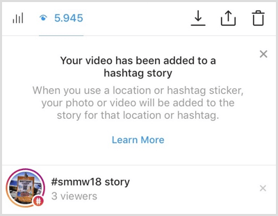Instagram stuurt je een melding als je inhoud wordt toegevoegd aan het hashtag-verhaal.