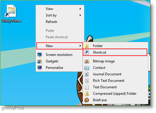 Windows 7 Maak een nieuwe snelkoppeling: Screenshot