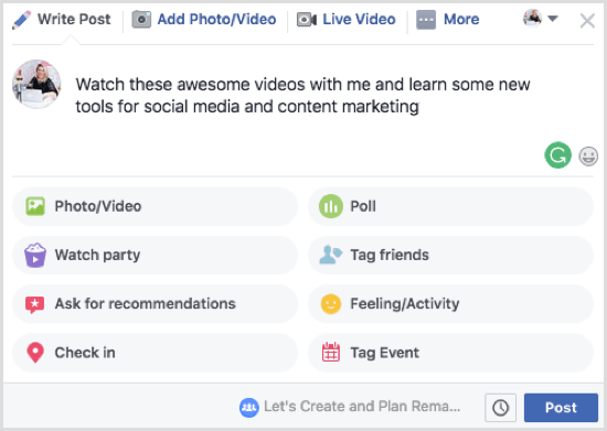 Als je van plan bent een reeks video's te delen op je Facebook-kijkfeest, maak dat dan duidelijk in het beschrijvingsvak.