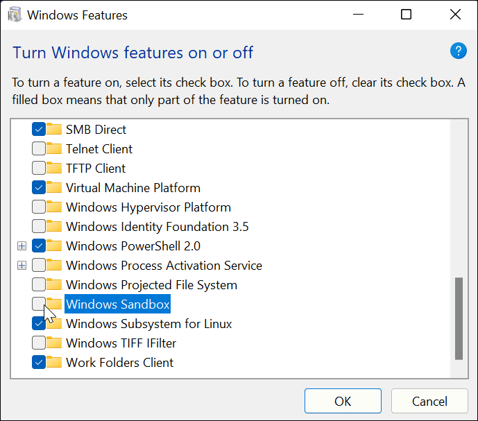 Schakel Windows Sandbox uit