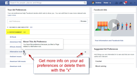 verwijder de categorieën voor Facebook-advertentievoorkeuren