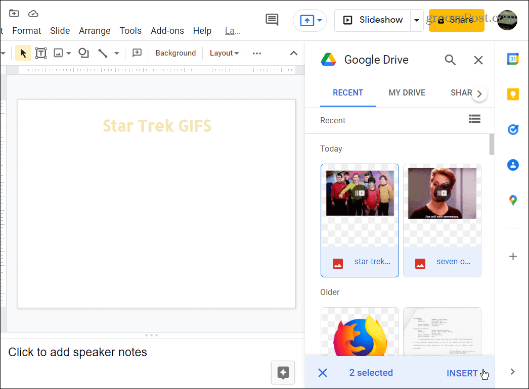kies GIFS om te gebruiken vanuit Google Drive