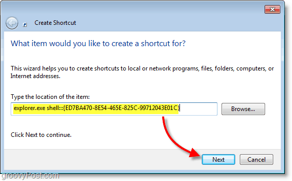 Schermafbeelding van Windows 7 - noem de snelkoppeling deze gekke extensienaam
