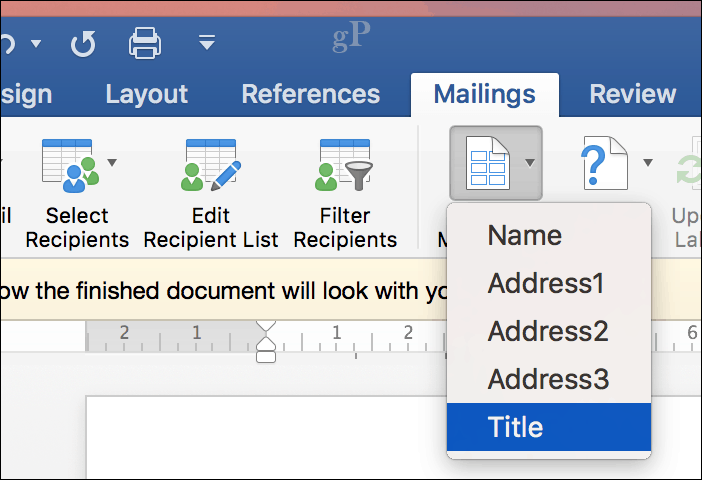 Microsoft Word voor Mac Afdruk samenvoegen - samenvoegvelden