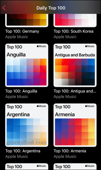 Apple Music hitlijsten top 100 landen