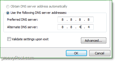 het google DNS IP is 8.8.8.8 en het alternatief is 8.8.4.4