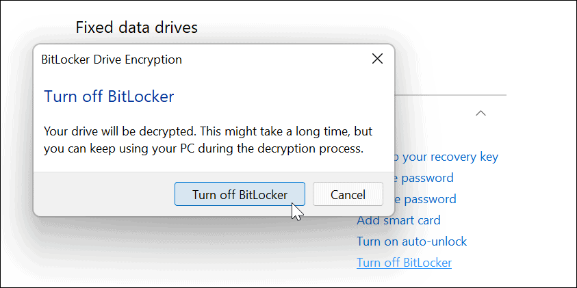 BitLocker uitschakelen bevestigen