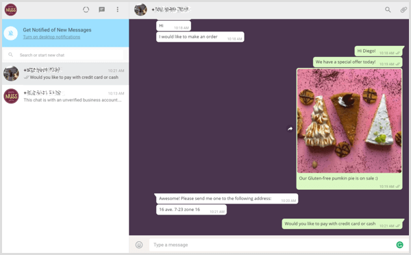 Beheer zakelijke gesprekken met WhatsApp Web.