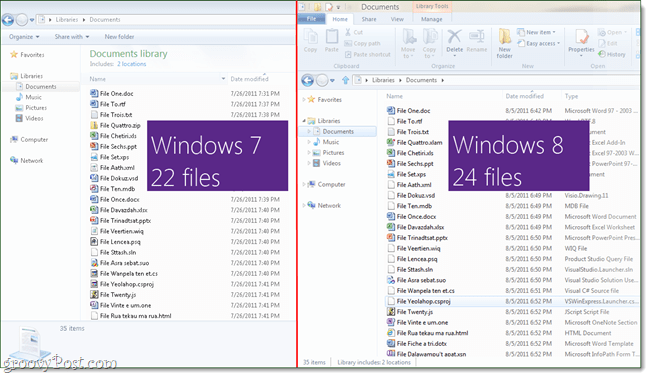 Windows 8 Explorer vergeleken met Windows 7 Explorer