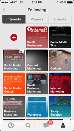 Pinterest-interesses op iOS