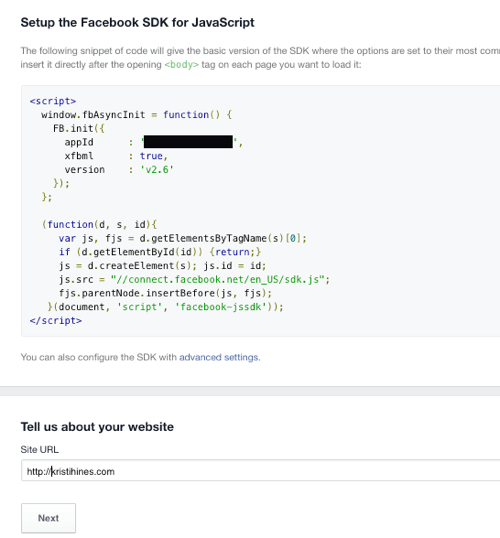 voeg facebook app-code toe aan website