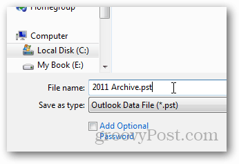 hoe pst-bestand te maken voor Outlook 2013 - naam pst