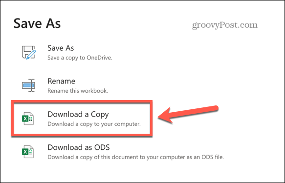 Excel Download een kopie optie