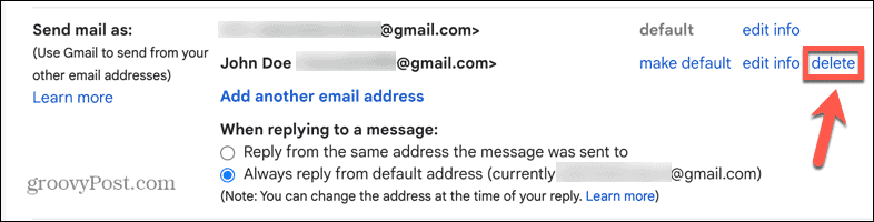 gmail alias verwijderen