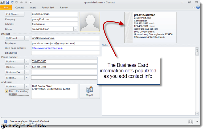 Maak een vCard in Outlook 2010