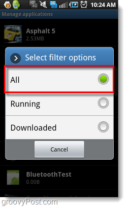 filter alle Android-applicatiebeheer