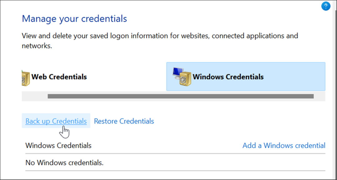 back-up gebruik credential manager op windows 11
