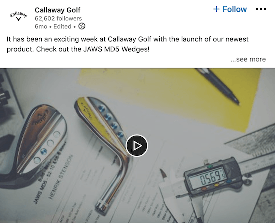Callaway Golf LinkedIn-video die een nieuw product aankondigt