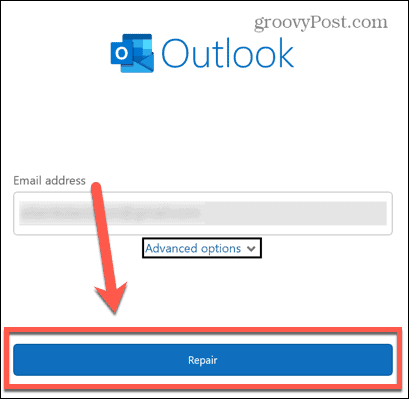 Outlook-reparatieknop