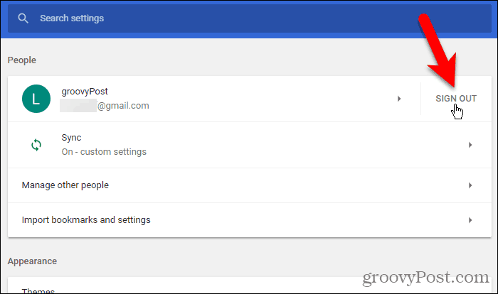 Klik op Afmelden in Chrome voor Windows