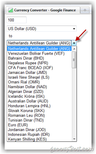 Google Finance Currency Converter Tool