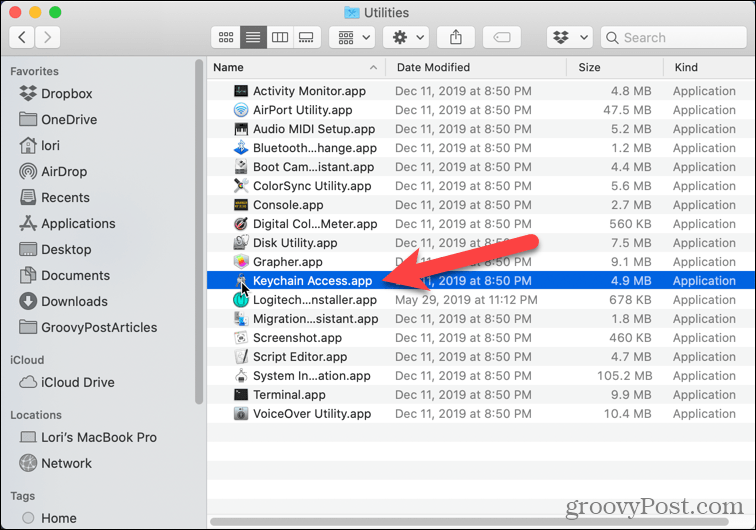 Open Sleutelhangertoegang op een Mac