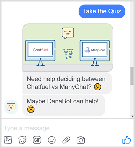 DanaBot biedt een quiz om gebruikers te helpen bij het kiezen van het juiste product.
