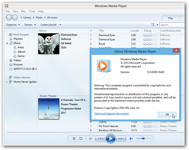 Windows Media Player op Windows 8 Desktop