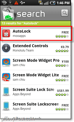 download autolock van de Android Market op je telefoon