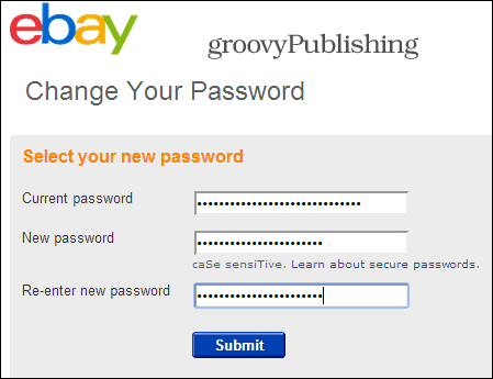 eBay verander wachtwoord accountinstellingen persoonlijke info wachtwoord 2
