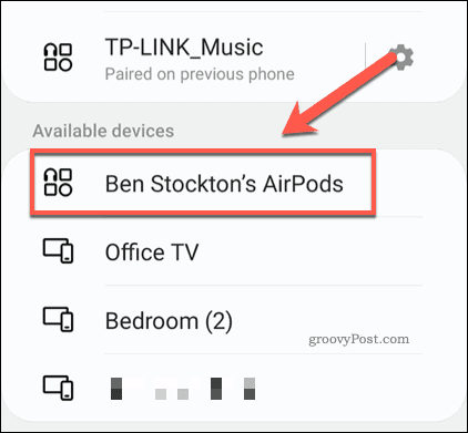 AirPods in een Android Bluetooth-scanmenu