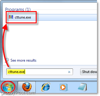 vanuit het startmenu van Windows 7 laadt cctune.exe om clearType tuner te laden