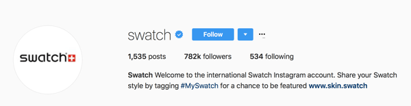 Swatch vraagt ​​gebruikers om hun berichten te taggen met #MySwatch om kans te maken op hun Instagram-account.