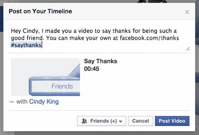 facebook bedankt videopost met een vriend-tag