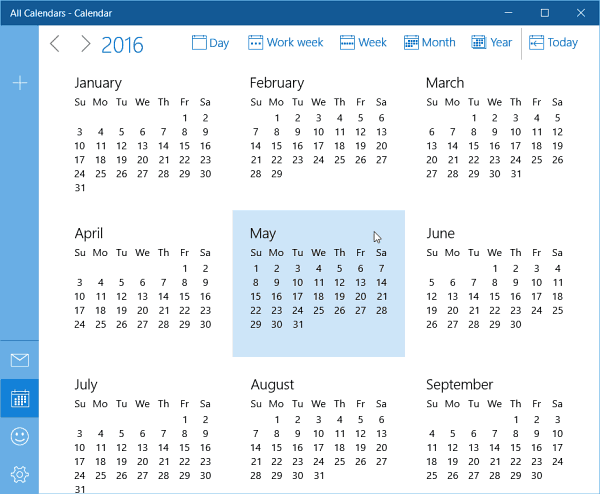 Windows 10 Kalender Volledige jaarweergave-update