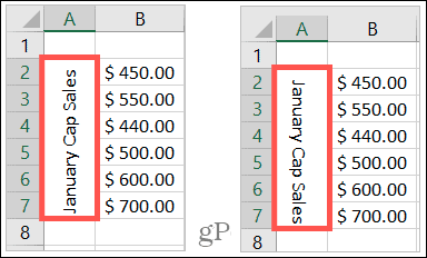 Tekst omhoog en omlaag gedraaid in Excel