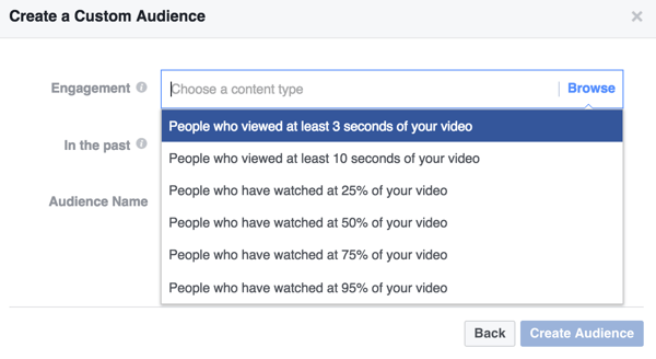 Selecteer de engagementcriteria voor uw aangepaste Facebook-videopubliek.