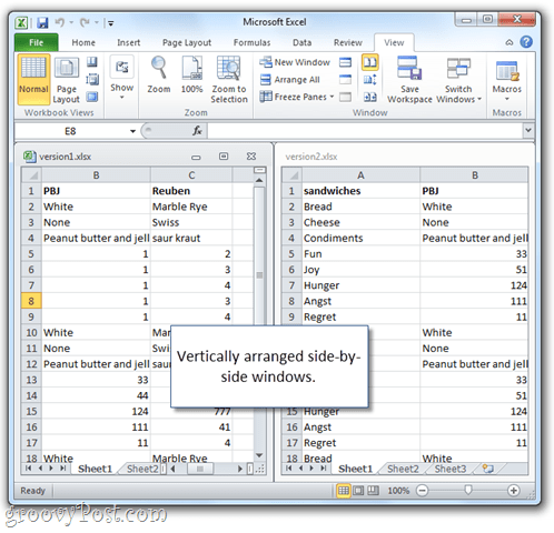 Microsoft Excel-spreadsheet naast elkaar