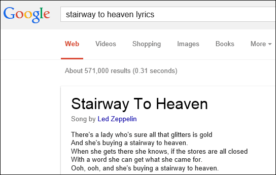 google songteksten worden weergegeven